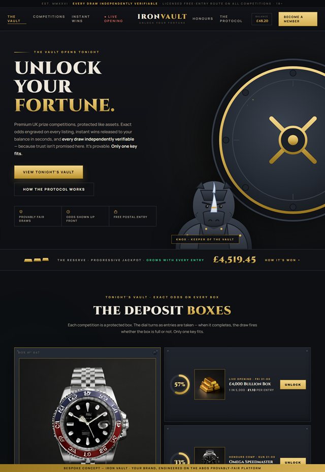 Iron Vault concept homepage
