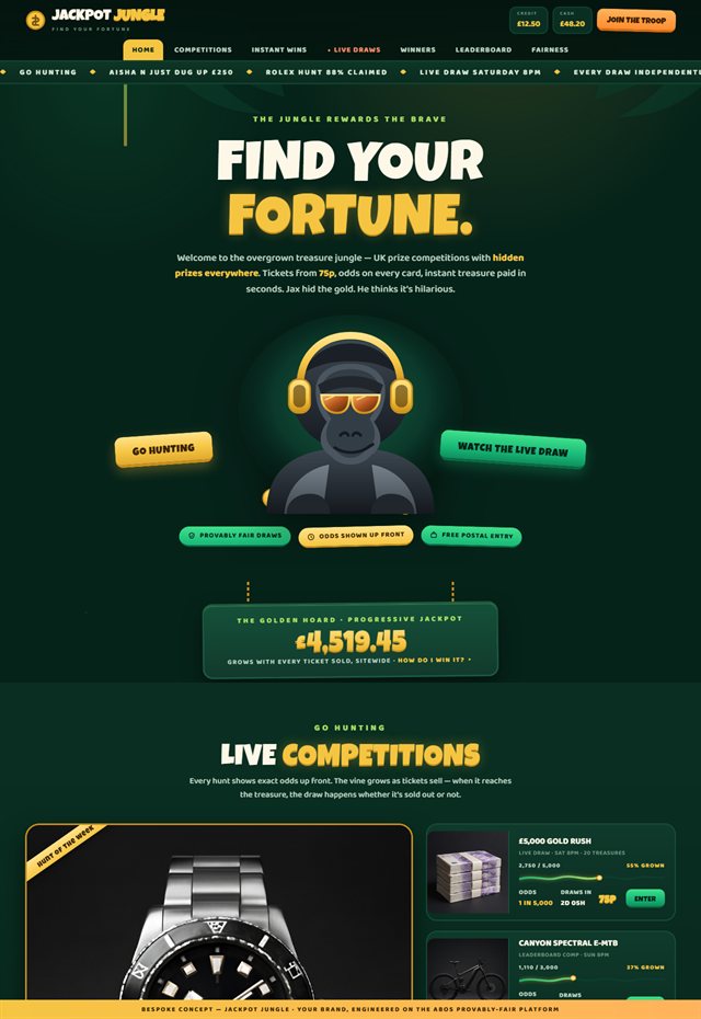 Jackpot Jungle concept homepage