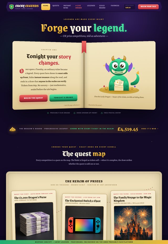 Lucky Legends concept homepage