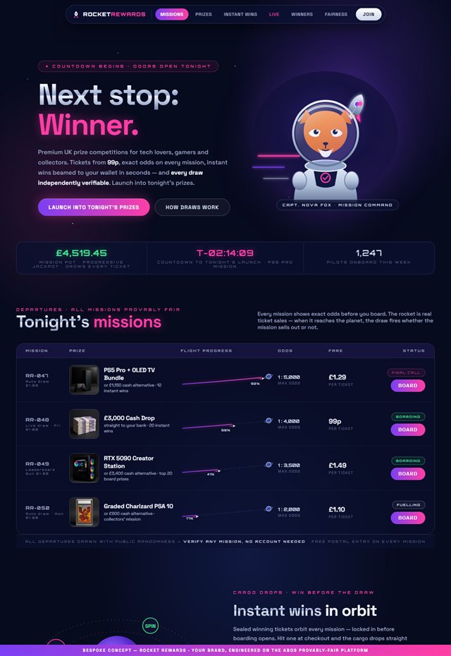 Rocket Rewards concept homepage